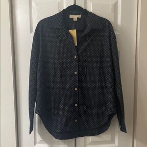 NWT MICHAEL Michael Kors Navy Polka Dot Button Down Shirt